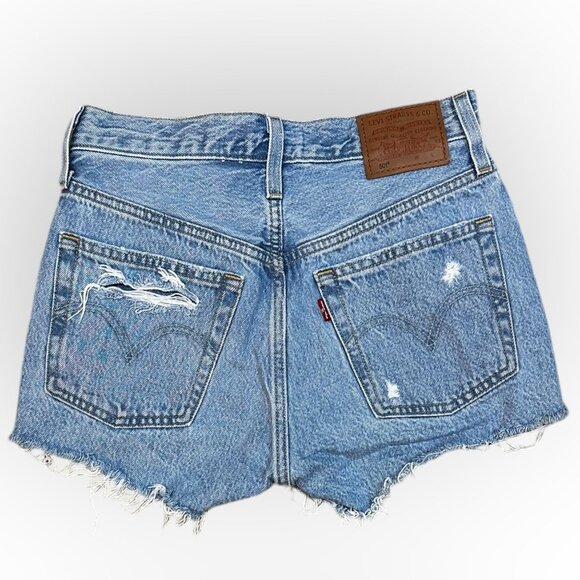 Levi's 501 Quality Denim Distressed Shorts High Rise Button Fly - Picture 1 of 6